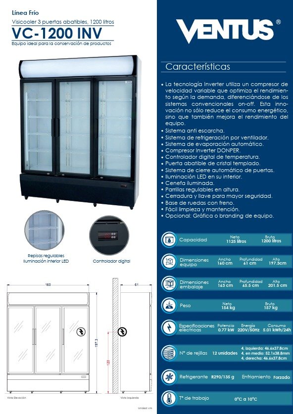 Visicooler inverter 1200 Lts 3 puertas abatibles VC-1200L INV Ventus - Imagen 6
